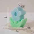 Blue flower shaped scented candle with green leaf base and decorative gift tag - Blue Flower Light Green Leaf