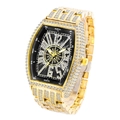 Luxury gold tonneau iced-out men's watch with crystal compass dial and studded band - Gold Black