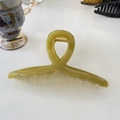 Top view of olive green translucent hair claw clip with golden spring on white surface - Hanger (Approx 15cm) / Mung Bean Brown