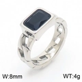 Vintage silver-tone square black zircon ring with a hollow chain band design - Silver Black