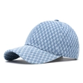 Blue denim baseball cap featuring white geometric square patterns and adjustable brim - Light Blue 2 / Adjustable