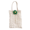Detail of ivory bubble fabric car tissue holder with 3D sunflower decoration - Beige Bubble Fabric-Green Medium 5-Petal Flower