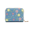Floral accordion card holder in sky blue with yellow daisy print and gold zipper - Summer Daisies