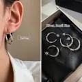 Silver twisted C-shape hoop earrings with cubic zirconia and 2.5cm outer diameter - Silver Earring Post - Silver Small (Real Gold Plated)