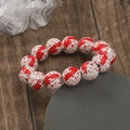 Halloween wooden bead bracelet with white beads and red blood splatter pattern - White Red Blood Splatter