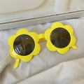 Yellow petal-shaped sunglasses for kids featuring oversized frame and dark lenses - Six-petal Flower Yellow