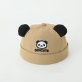 Close-up of khaki cotton baby docker hat featuring panda embroidery and 3D ears - 50cm 1-3 Years / Dual Ear Panda-Khaki