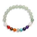 Handmade 8mm natural stone bead stretch bracelet with tiger eye and agate mix - Aventurine + White Stone + 7 Chakra