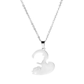 Silver stainless steel heart necklace with hollow cat design and cable chain - Steel Heart Cat