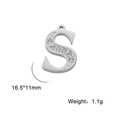 Silver stainless steel 'S' letter pendant with rhinestones measuring 16.5x11mm - Letter S