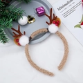 Brown plush Christmas reindeer antler headband with white pom poms and red berry accents - 27# Coffee Antlers with White Fur Berries Headband