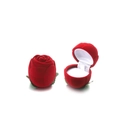Rote Schmuckschatulle in Rosenform aus Samt mit grünen Blättern und weißer Innenseite - Rote Rose (mit Blatt)