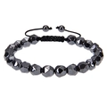 Bracelet magnétique en hématite noire irrégulière avec cordon tressé à la main ajustable - Style Géométrique à Facettes (Bracelet Magnétique Noir-D)