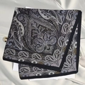 Elegant paisley printed silk scarf with black and grey patterns and premium rolled edges - Large Cashew Black Square Scarf / 65