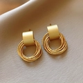 Minimalist geometric heart earrings with brushed gold rings and a smooth matte finish - Gold Circles