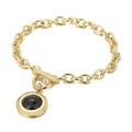 Bracelet à chaîne dorée avec pendentif gemme noire et fermoir à bascule OT rond - Style Chaîne Dorée Strass Noir (KB162173-Z)