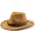 Cappello da cowboy classico in finta pelle scamosciata color cammello con borchie metalliche - M (56-58cm) / Cachi