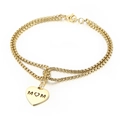 Golden double-layer box chain bracelet with engraved MOM heart pendant for women - Gold (KB150585-Z)