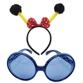 Bee ladybug costume set with yellow spiral antenna headband and blue round honeycomb glasses - Black Ball Full Yellow Bow Set + Black Glasses