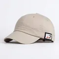 Beige cotton short brim baseball cap with unique side patch and minimalist style - Khaki / Adjustable