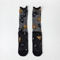 Dark grey sheer silk socks featuring a heart-shaped leopard print and rolled cuff design - One Size / Black Heart