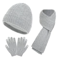 Hellgraues Wollstrick-Winterset mit Beanie, Schal und Touchscreen-Handschuhen, 3-teilig - Hellgrau
