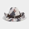 Detailed cow print cowboy hat with leather band and silver longhorn bull head metal emblem - M (56-58cm) / Cow Print Belt Longhorn Bull Head (14#)