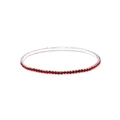 Macro shot of 2.0mm red crystal rhinestone stretch bracelet with silver setting - Silver/Red Zirconia
