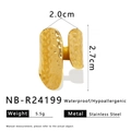 Gehamerde roestvrijstalen open ring met 18K goudlaag, waterbestendig ontwerp - Verstelbaar Open / Gehamerde Ovale Brede Stijl (NB-R24199) / Goud