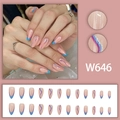Unghie finte blu stile francese con linee glitter su base color carne nude - Stile Colla W646