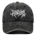 Vintage washed dark grey cotton baseball cap with white gothic letter embroidery for outdoors - Black