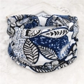 Bohemian elastic wide headband with blue and white abstract leaf pattern - 100