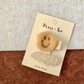 Brown plush smiley face hair clip and gold woven texture hair pin set on display card - Smile Face + Plaid Water Drop