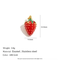 18K gold plated stainless steel strawberry charm with red enamel and green leaf detail - Enamel Strawberry Pendant - Gold (C9435)