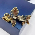 Set of two vintage butterfly brooches in antique gold with amber crystals on a blue box - Style 78/Amber Retro Set