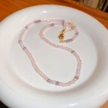 Handmade beaded necklace with pink and purple faceted beads and gold metal clasp - Gold Pink Frosted Faceted Beaded Style (25#)