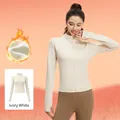 Giacca da yoga termica in bianco avorio da donna con zip e fori per i pollici, vestibilità slim - Avorio