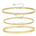 Three-piece gold layered chain bracelet set with flat snake and herringbone textures - Gold Set - Snake/Flat/Herringbone Chain