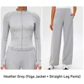 Women's 2-piece yoga set in heather gray with slim-fit zip jacket and straight-leg pants - S / Heather Grey (Yoga Jacket + Straight Pants)