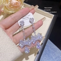 Elegant S925 silver tassel earrings featuring heart, bow, and teardrop zircon crystals - Bowknot Heart Tassel (E0281)