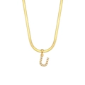 18K gold plated flat snake chain necklace with pearl letter U pendant for women - Style U