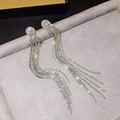 Elegant long silver tassel earrings with sparkling rhinestones for gala dinner events - Silver Multi-Row Small Diamond Tassel (182)