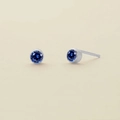 Silver stainless steel stud earrings with round deep blue zircon birthstone inlays - September Royal Blue - Silver