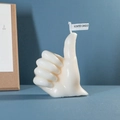 Thumbs up gesture scented candle in white wax with Scented Candle label on top - White