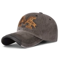 Vintage washed charcoal baseball cap with 3D embroidery and decorative ribbons - Coffee