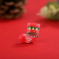 Miniature red Christmas stocking resin flatback for DIY craft and hair accessories - No.9 Striped Christmas Sock