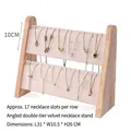 Two-layer wooden jewelry display stand with beige velvet panels and 34 slots for necklaces - Inclined 2-Layer Necklace Rack Beige