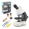 White children's portable science microscope kit with slides and laboratory tools - Portable Set / White