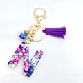 Letter N resin keychain with purple glitter stones and matching suede tassel - Letter N