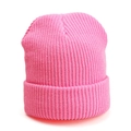 Vibrant rose pink ribbed knit beanie with a thick folded cuff for winter warmth - One Size / Elastic / Fluorescent Pink